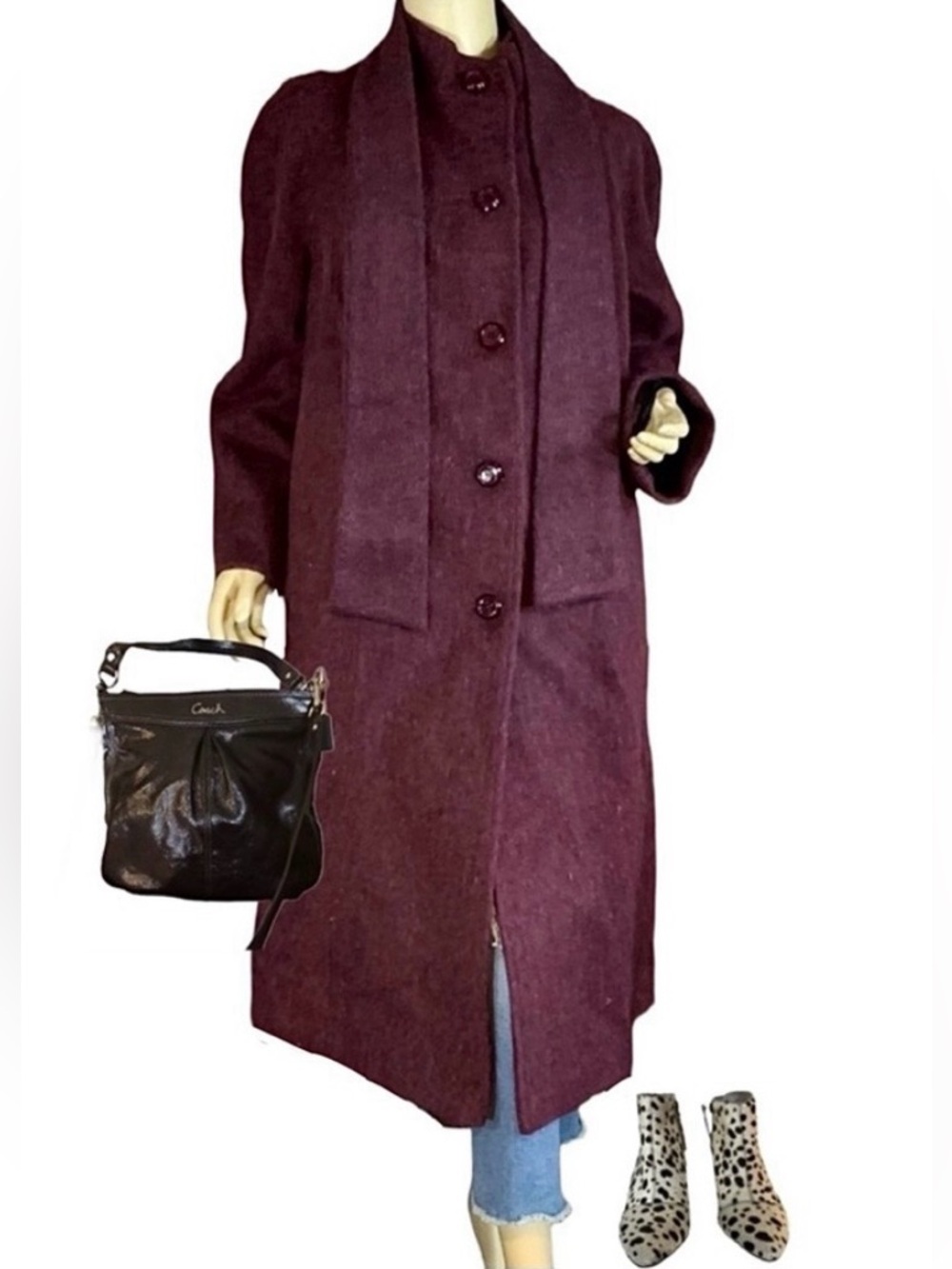 VINTAGE 1980'S SEARS BURGUNDY PURPLE MOHAIR WOOL COAT NWT (16W)